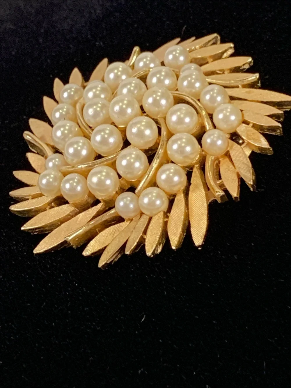 Vintage Trifari Gold Tone Faux Pearl Cluster Brooch